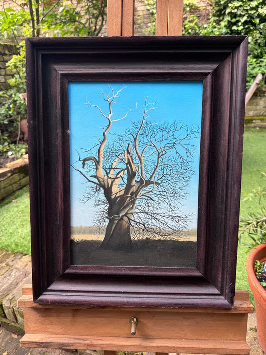 Aspirational 'Salvador Dali' painting of gnarly tree in an old frame